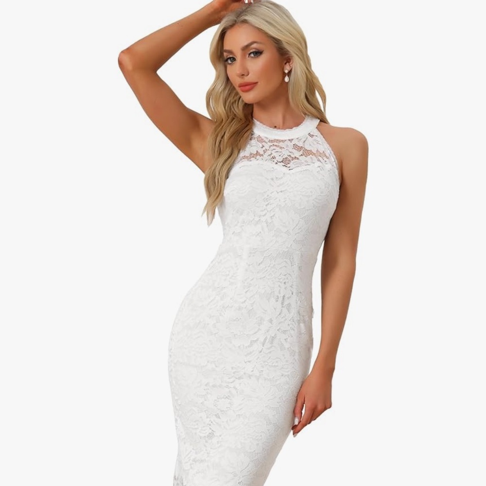 Allegra K White Lace Midi Dress